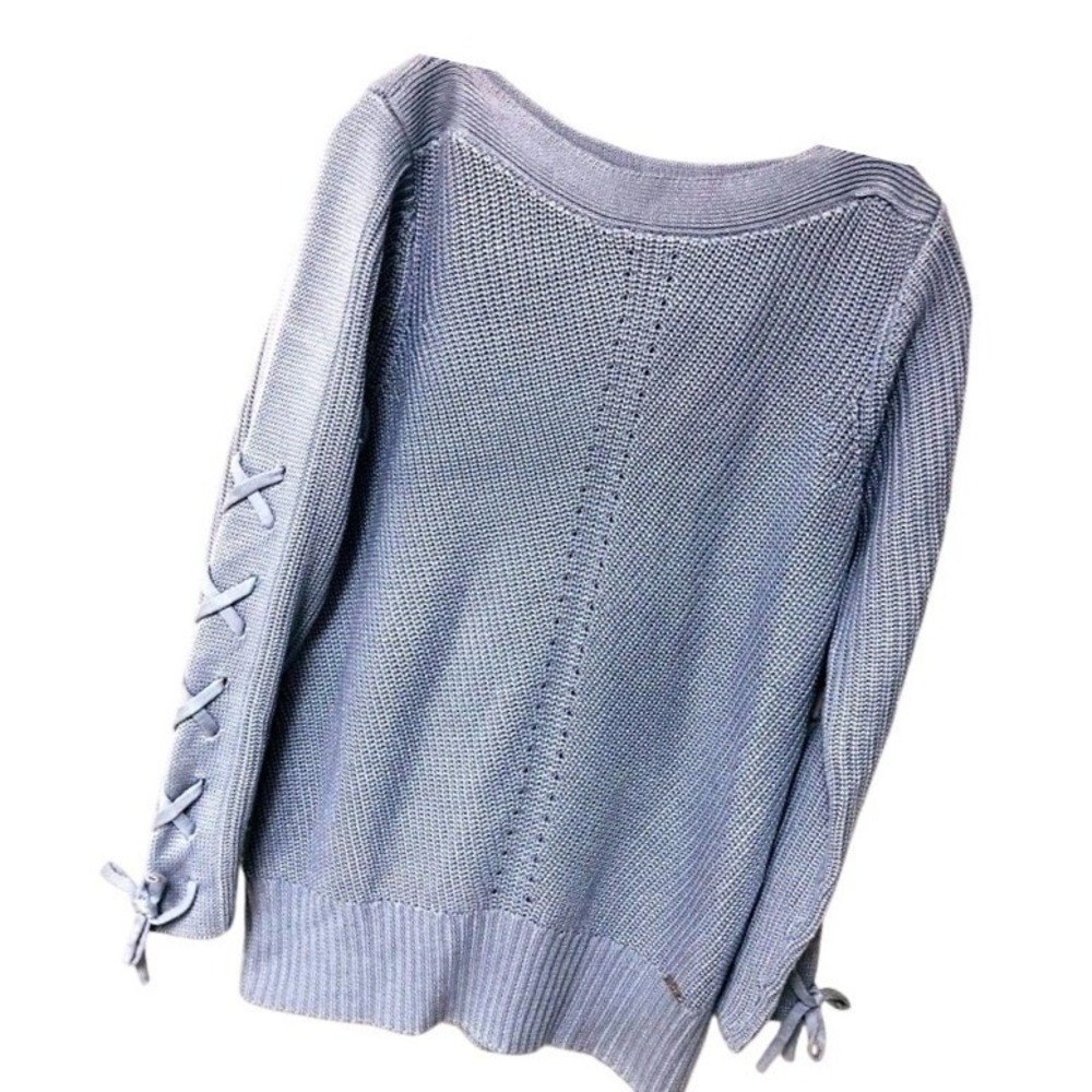 Ivanka Trump Sweater Lace Up Sleeve Chunky Preppy Minimalist Boat Neck Womens S